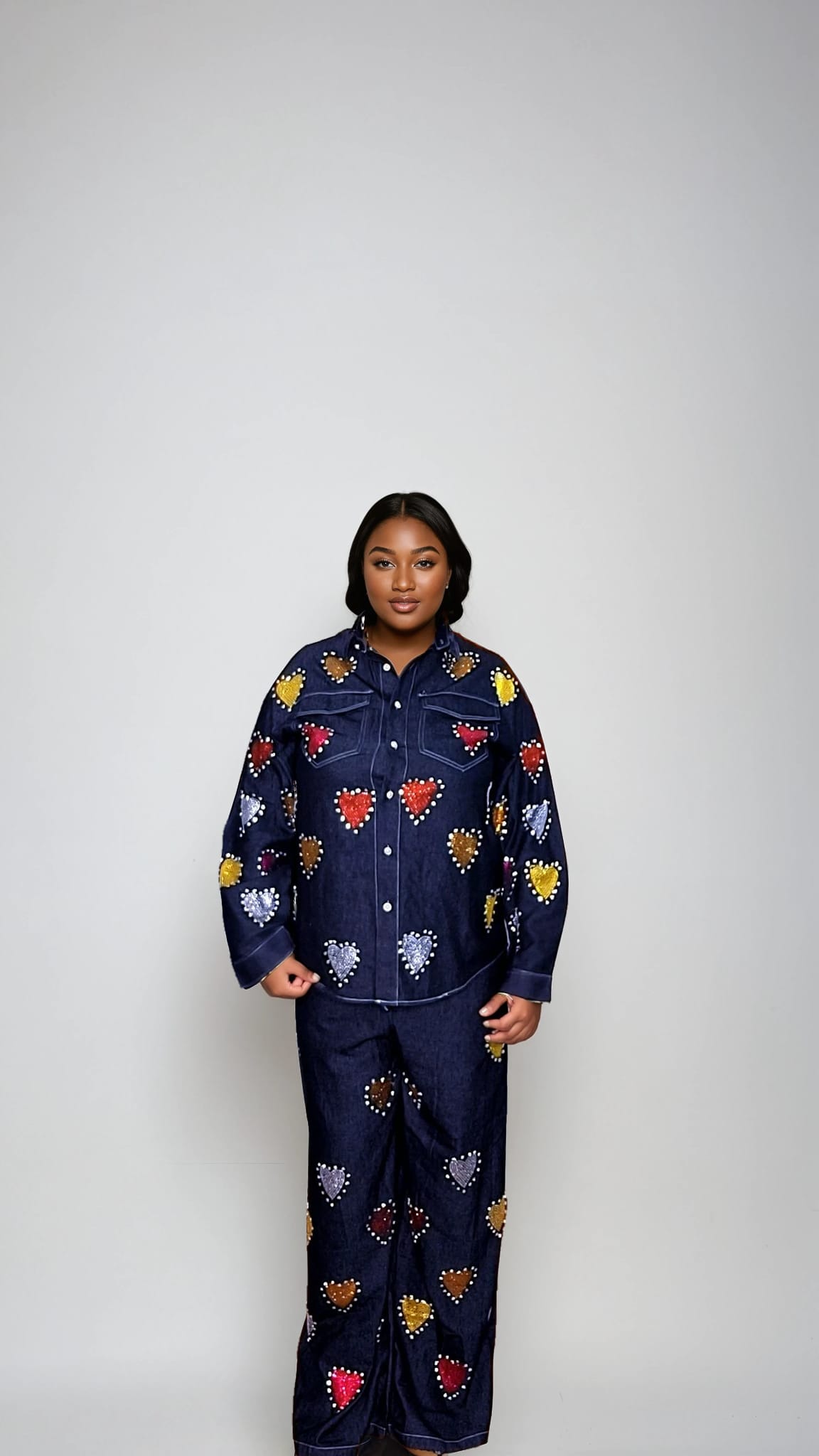 Dark Indigo Heart Patch Jacket & Pants
