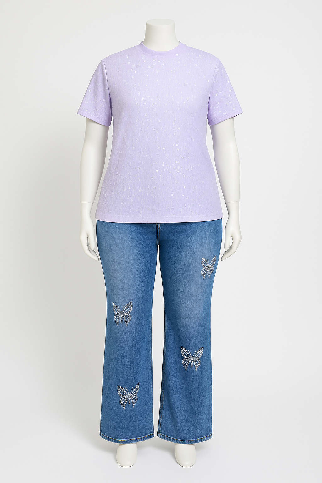 Iridescent Lilac Tee & Butterfly Rhinestone Jeans
